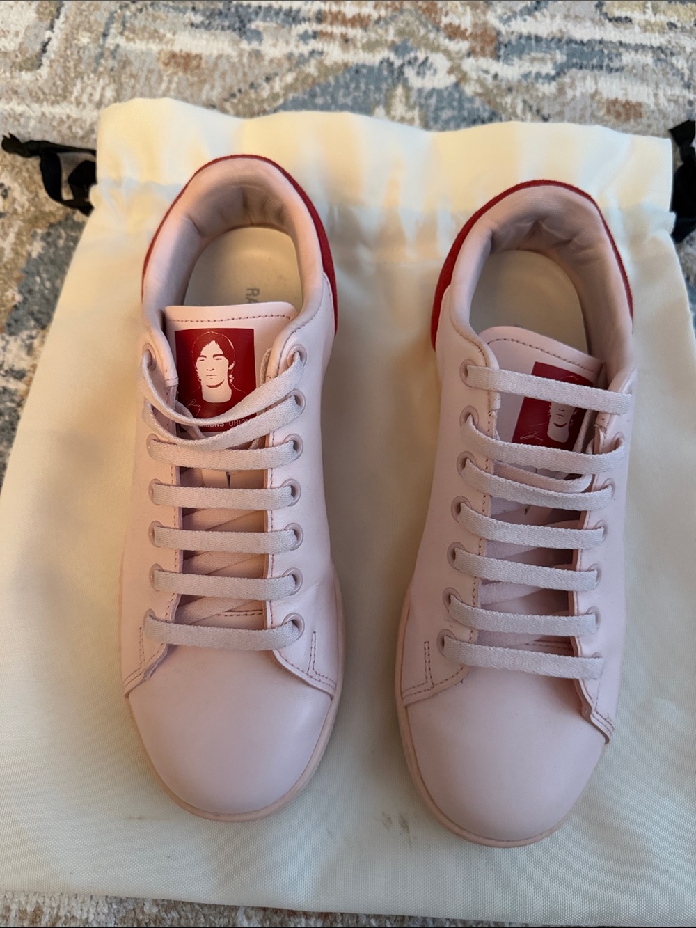Raf Simons Pink Leather Sneakers with Red Heel Tab